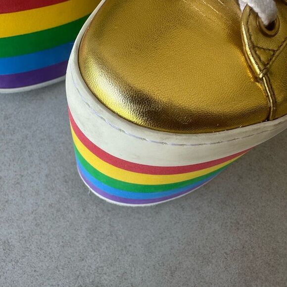 Gucci Peggy Rainbow Platform Sneakers EU 38 US 8 Gold Lace Up Slatform Shoes - Picture 6 of 16